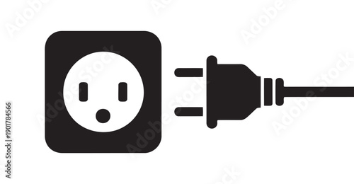Electrical outlet and plug vector illustration. Power socket and connector on white background. Electricity connection symbol. Digital representation of power source and appliance attachment.