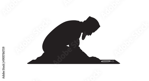 Ramadan Prayer Silhouette with Quran Reading