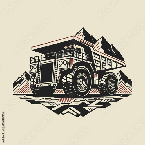 Retro Industrial Dump Truck Mining Machinery Graphic Design