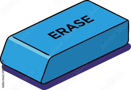 Blue rectangular rubber eraser tool isolated vector illustration.