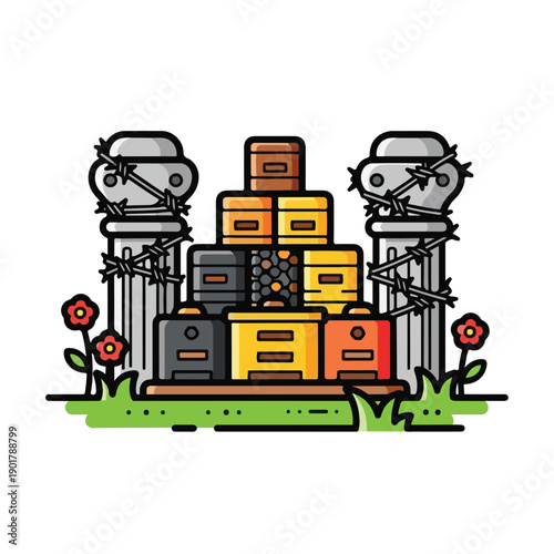 A colorful illustration of a stack of drawers