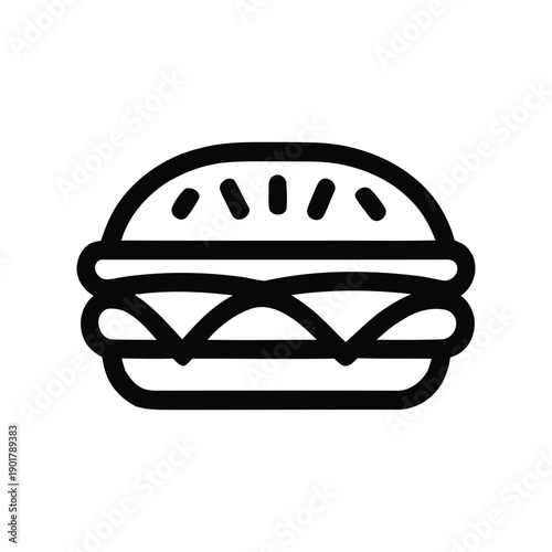 Simple line drawing of a classic cheeseburger with sesame seed bun