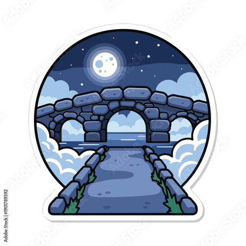 A stone bridge under a moonlit night