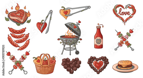 Collection of barbecue and grilling related icons and symbols
