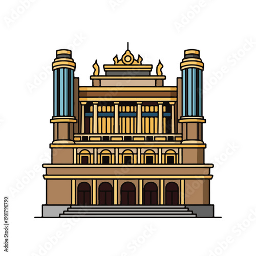 A large ornate building with columns and arches