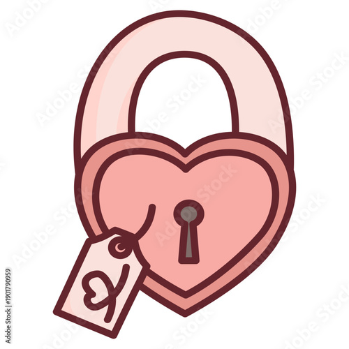 Valentine heart shaped padlock icon with keyhole and love tag outline