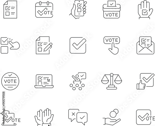 Voting and Election Line Icon Set- Minimalist Democracy, Balloting, and Choice Symbols
