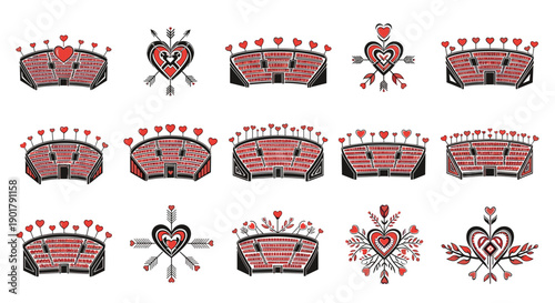 Collection of decorative crowns and hearts with floral accents