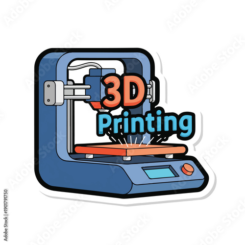 A 3D printer with an orange and blue design