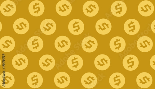 Dollar Coin Seamless Pattern. Gold Currency Money Background. Finance Vector Texture