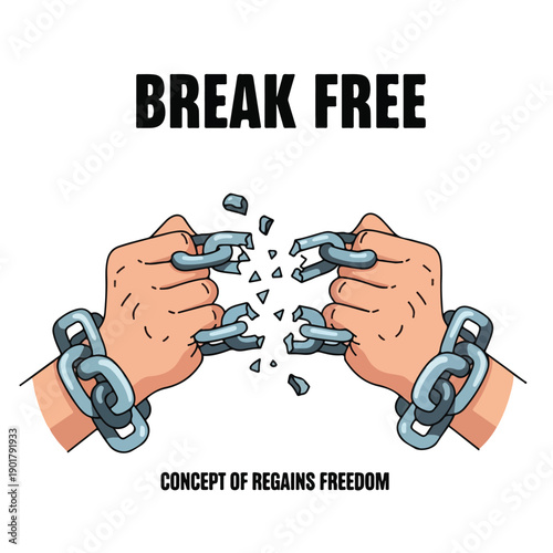 Two fists breaking free from chains