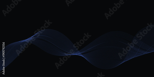 Abstract blue particle wave flowing on black background