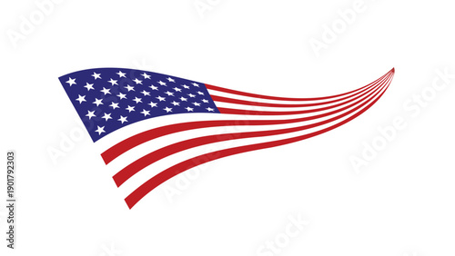 Vector American flag waving, illustration for patriotic banner or poster, isolated on transparent background, png