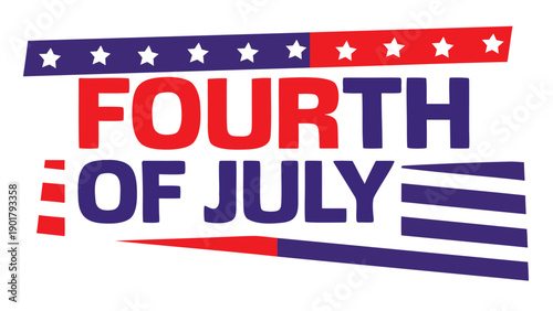 Fourth of July patriotic text logo with stars and stripes, vector illustration for banner or poster