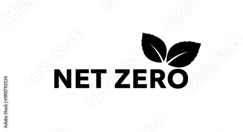 Sustainable development concept represented by net zero logo with leaves symbolizing environmental conservation efforts from a straightforward viewpoint