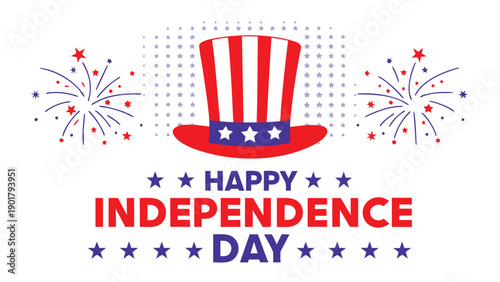 Happy Independence Day banner with patriotic hat and fireworks, vector illustration for poster or social media