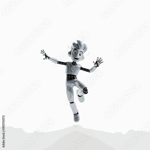 Happy Robot Jumping with Joy