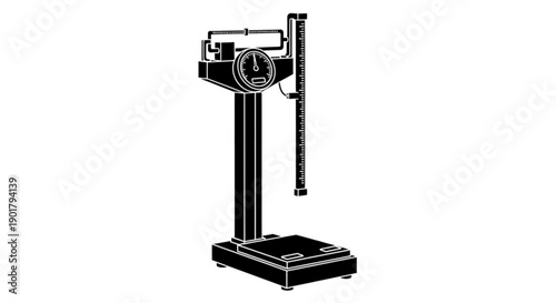 Digital illustration of a photography studio equipment setup with camera on a stand