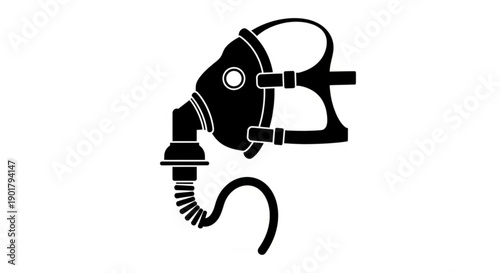 A black gas mask illustration on a plain background viewed from the side