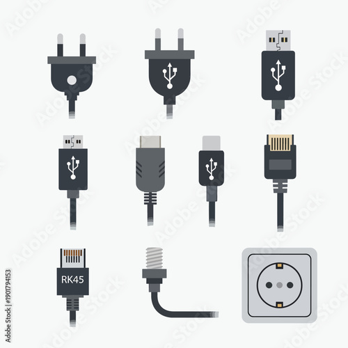 Collection of Various Electrical Cables and Connectors
