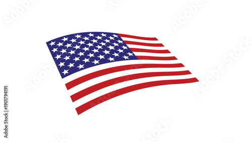 Vector American flag waving, red white and blue colors, stars and stripes pattern, for patriotic designs or independence day celebrations, Isolated on transparent background, png