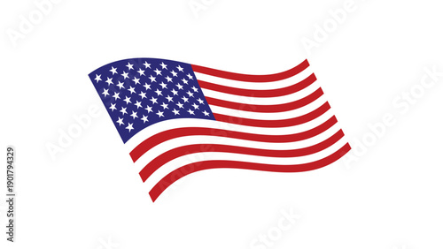American flag vector illustration, waving USA flag icon, red white and blue colors, for website or presentation, patriotic symbol, isolated on transparent background, png