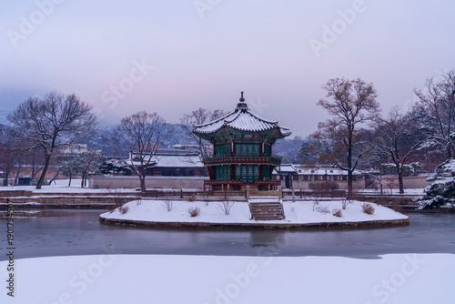 Wallpaper Mural Snow during winter. Pavilion.  Palace, Is one of the most popular tourist attractions in South Korea. Torontodigital.ca