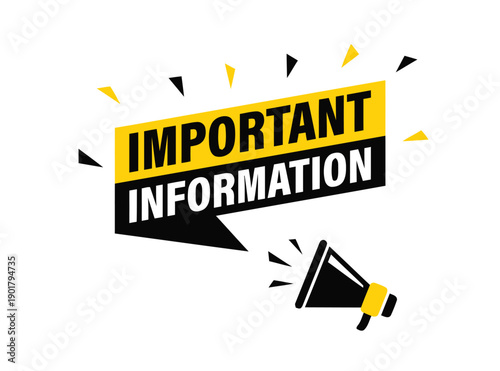 Important information megaphone alert, announcement banner for essential facts, public notice concept
