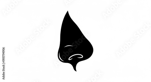 A stylized black and white illustration of a water droplet on a plain background
