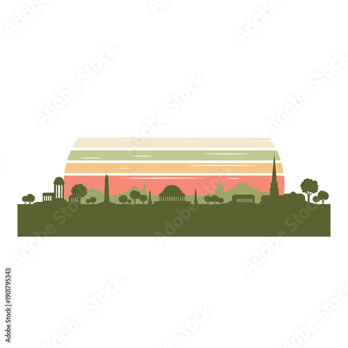 Minimalist Silhouette of Delhi India Skyline with Historical Landmarks.