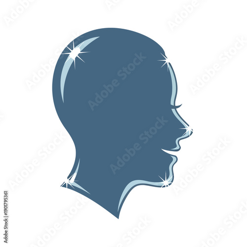 Shiny human head profile silhouette with sparkling highlights.
