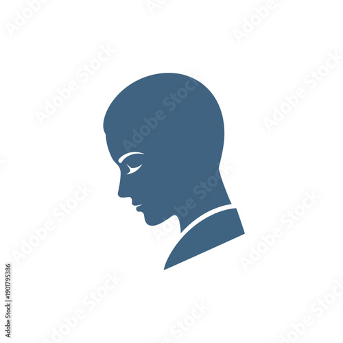 Silhouette of a persons head looking down in profile.