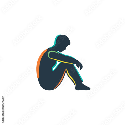 Silhouette of a sad man sitting alone.