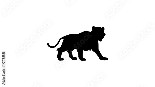 A black silhouette of a tiger or large panther walking stealthily.