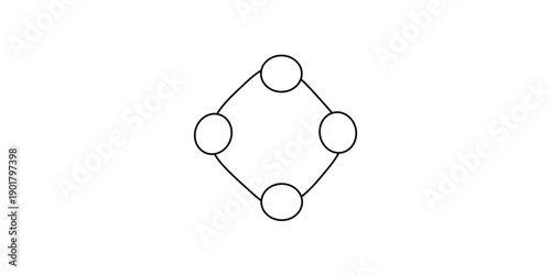 Abstract Geometric Network Node Diagram - Black and White Four-Vertex Cycle Graph Illustration