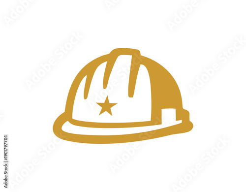A golden hard hat with a prominent star emblem, symbolizing safety and the construction industry.