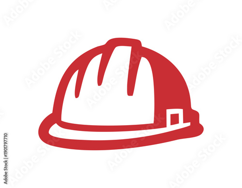 A red outline of a hard hat or safety helmet, commonly used in construction and industrial settings for head protection.