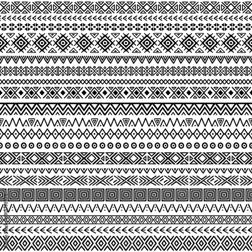 Seamless pattern, ethnic hand drawn background, set of seamless borders, vector design
