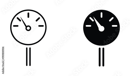 Wall clock timepiece round analog hour minute hands modern outline silhouette icon vector illustration set in flat design style. Modern clock icons in black and white for business and tech design. 