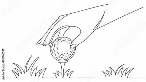 Hand placing golf ball on tee before swing