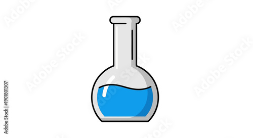 Illustration of a scientific flask filled with blue liquid, isolated on a white backdrop