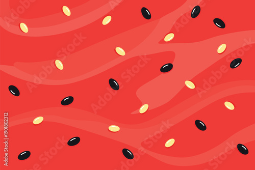 Watermelon texture with seeds pattern background, fresh summer fruit vector design