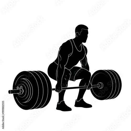 Dynamic illustration of a determined man lifting a barbell with muscular strength