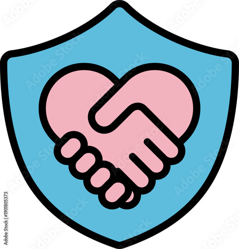 安心と信頼をイメージした握手をしている手のアイコン。信頼。安心。（An icon of hands shaking, symbolizing security and trust.）
