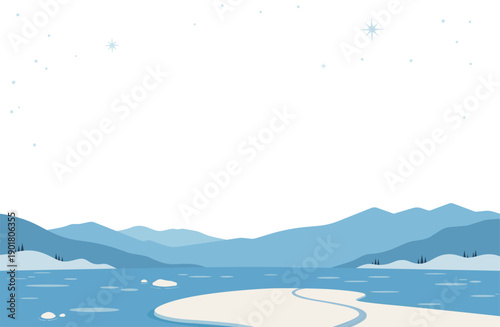 冬山と岬をイメージした、文字入れしやすい冬の風景デザインテンプレート