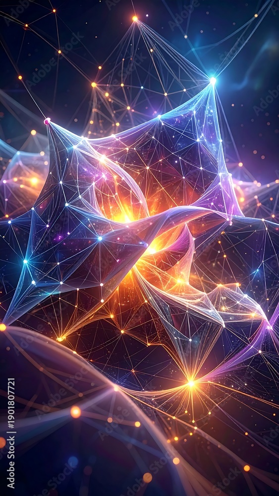 Obraz premium Abstract, vibrant network of light and connections against dark backdrop