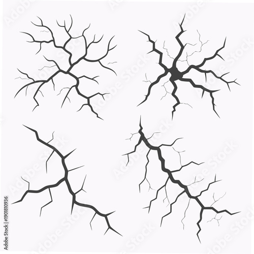 Four stylized illustrations of neurons with branching dendrites and axons Vector