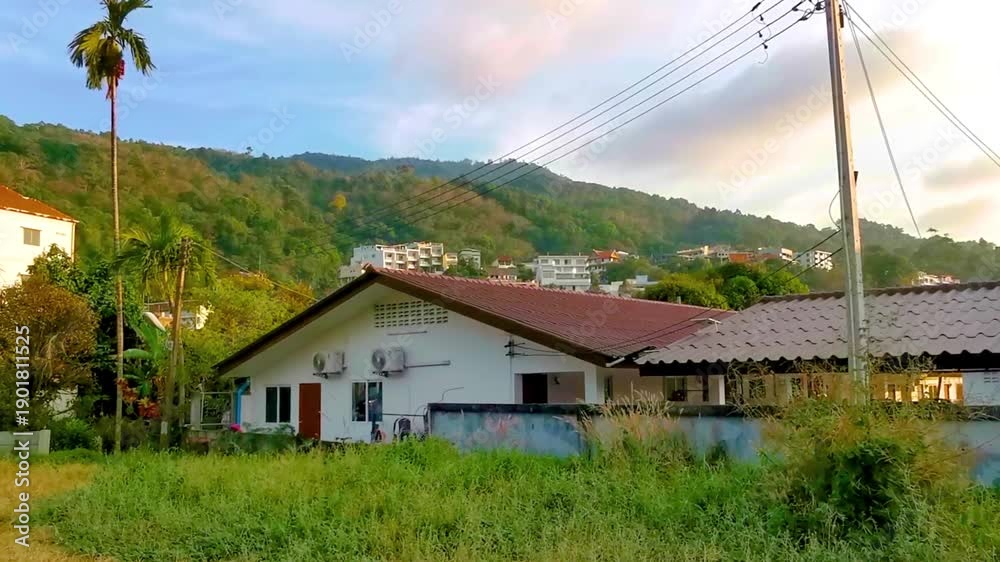 custom made wallpaper toronto digitalPanoramic view tropical landscape mountains city beach Patong Phuket Thailand.