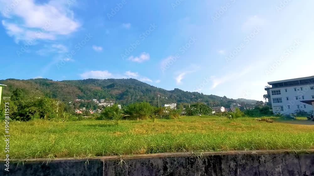 custom made wallpaper toronto digitalPanoramic view tropical landscape mountains city canal Patong Phuket Thailand.