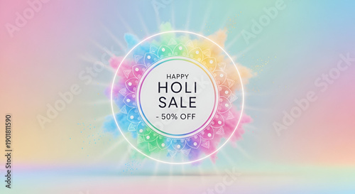 Holi sale colorful festival promotion design with soft pastel background joyful indian celebration marketing banner for seasonal shopping offers and festive branding use